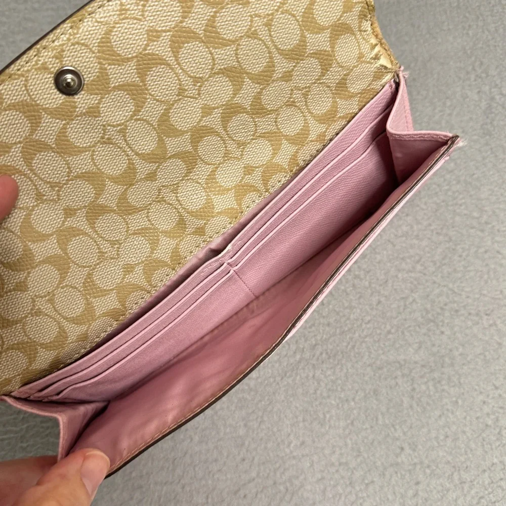 Coach Wallet Women OS Pink Crossgrain Leather Slim Envelope Signature Logo